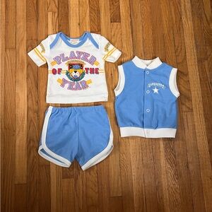 Vintage 0/6M Player of the year Blue and White' 3 pc Set